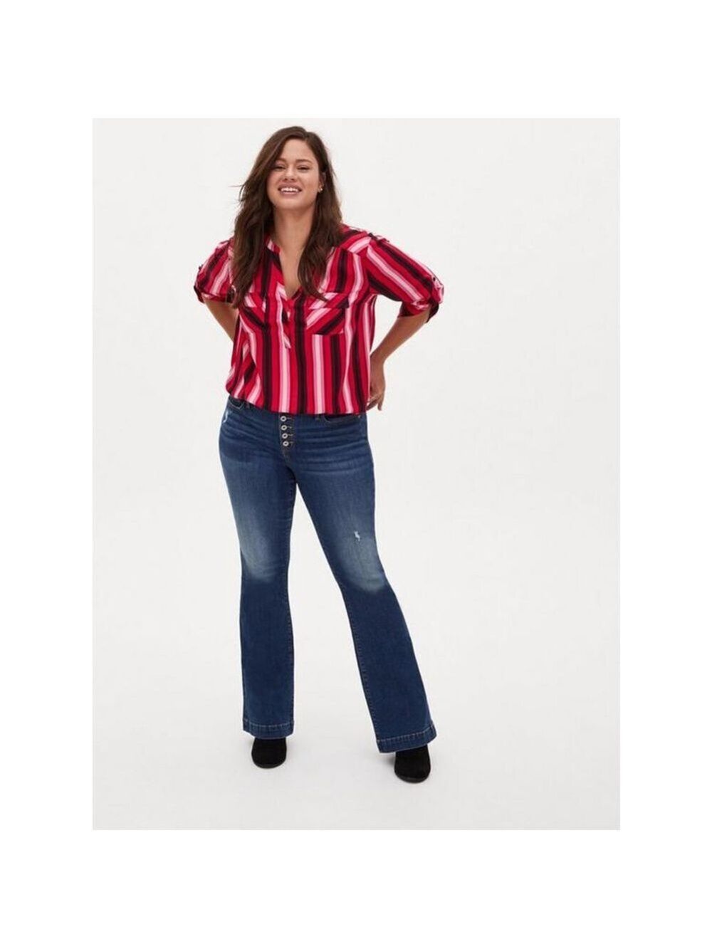 Women's Torrid Plus 3X Red Pink Black Striped Blouse